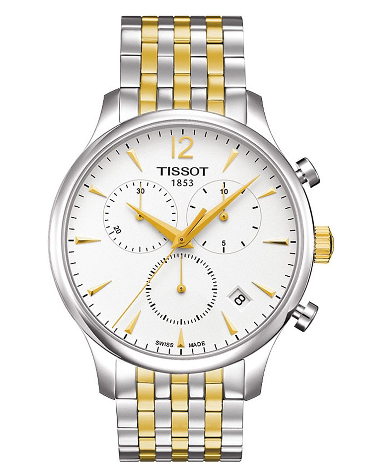 Tissot Tissot T-Classic Tradition T063.617.22.037.00 Tradition T0636172203700 кварцевые мужские часы белый циферблат, браслет сталь c pvd покрытием — вид спереди