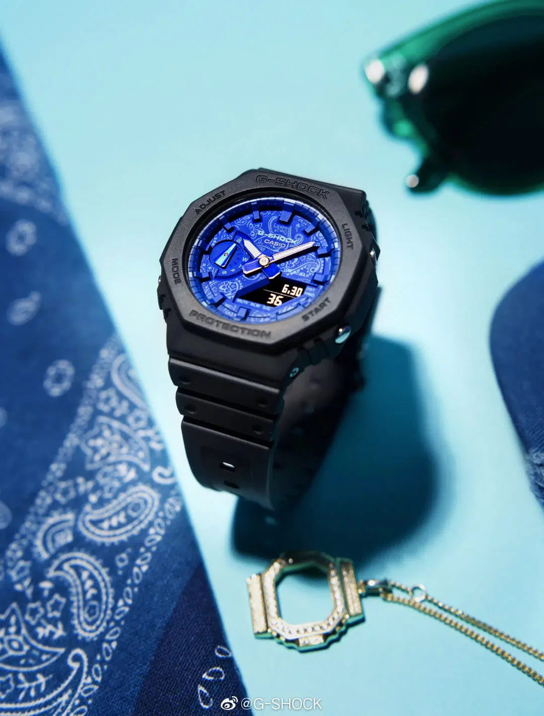 Casio Casio G-Shock GA-2100BP-1A электронные мужские часы часы крупный план синий циферблата