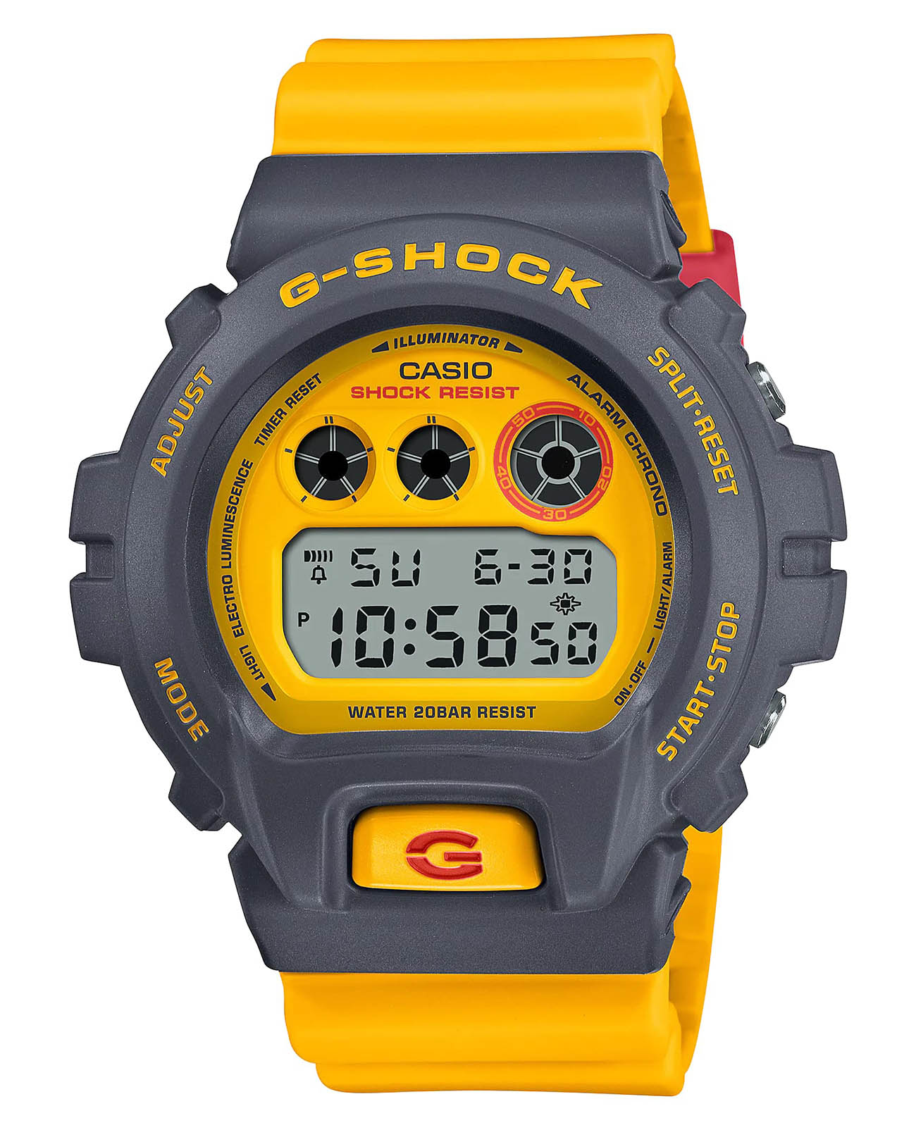 Casio Casio G-Shock DW-6900Y-9DR (DW-6900Y-9)  DW-6900Y-9 электронные мужские часы желтый циферблат, браслет пластик — вид спереди