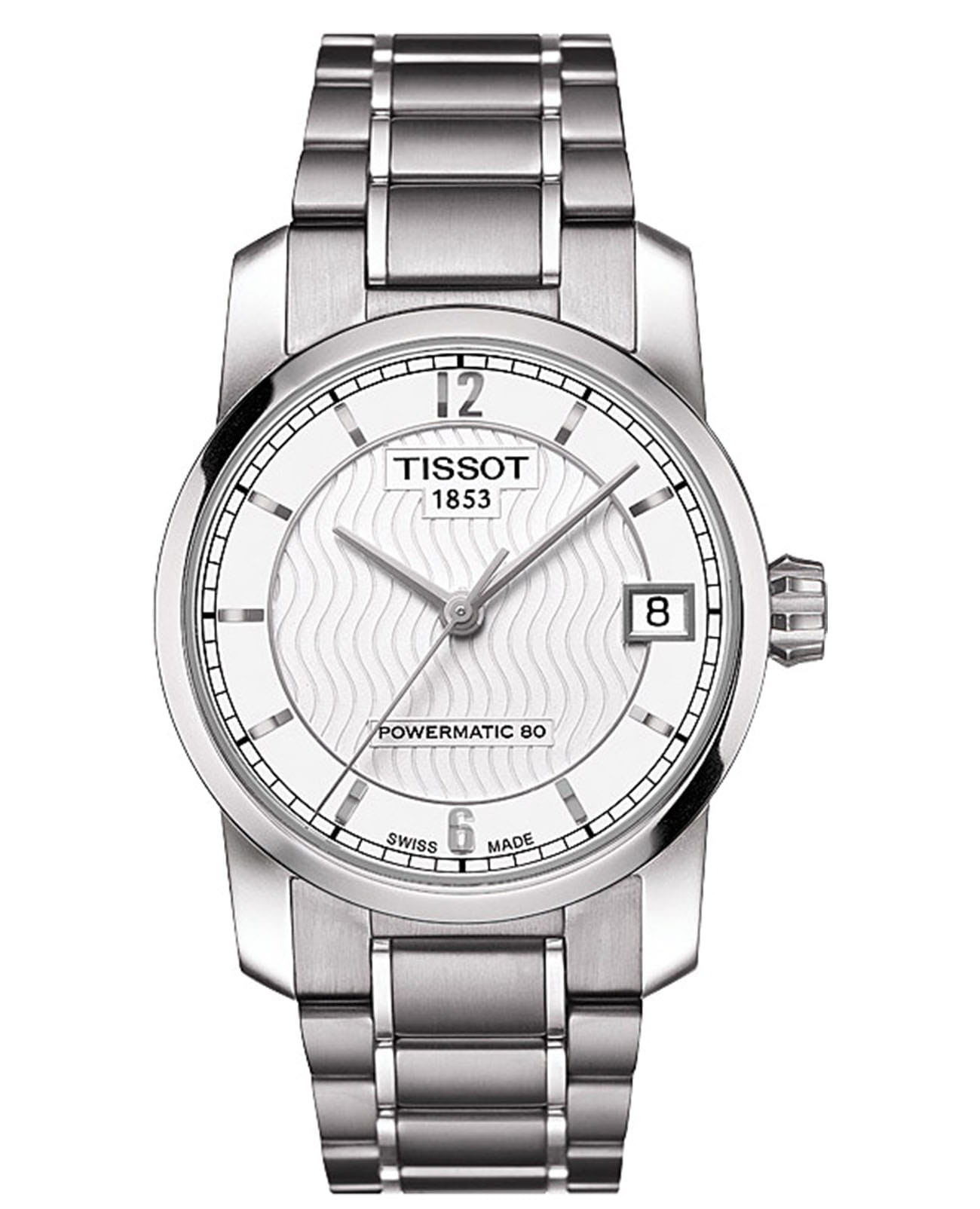 Tissot Tissot T-Classic Titanium T087.207.44.037.00 Tradition T0872074403700 механические женские часы белый циферблат, браслет титановый — вид спереди