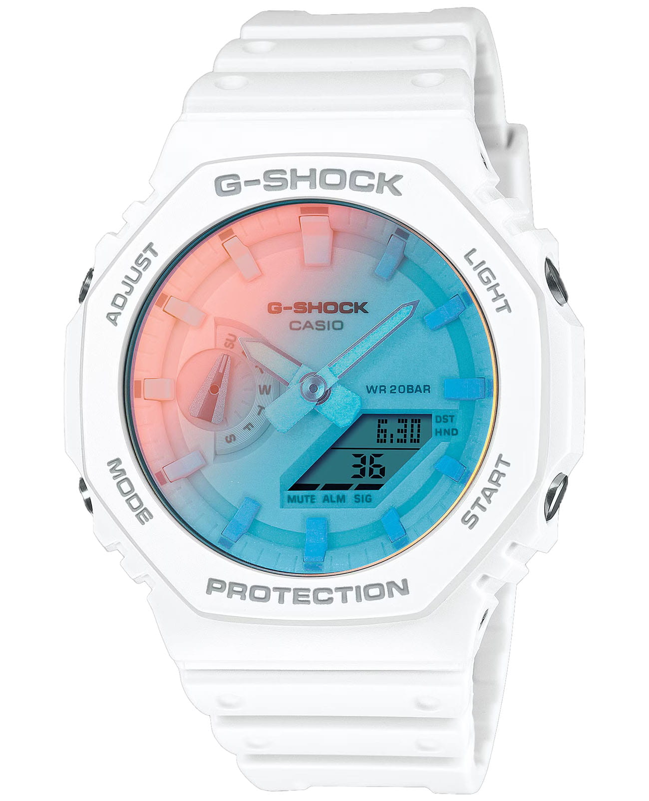 Casio Casio G-Shock GA-2100TL-7ADR (GA-2100TL-7A) GA-2100 GA-2100TL-7A электронные мужские часы  циферблат, браслет пластик — вид спереди