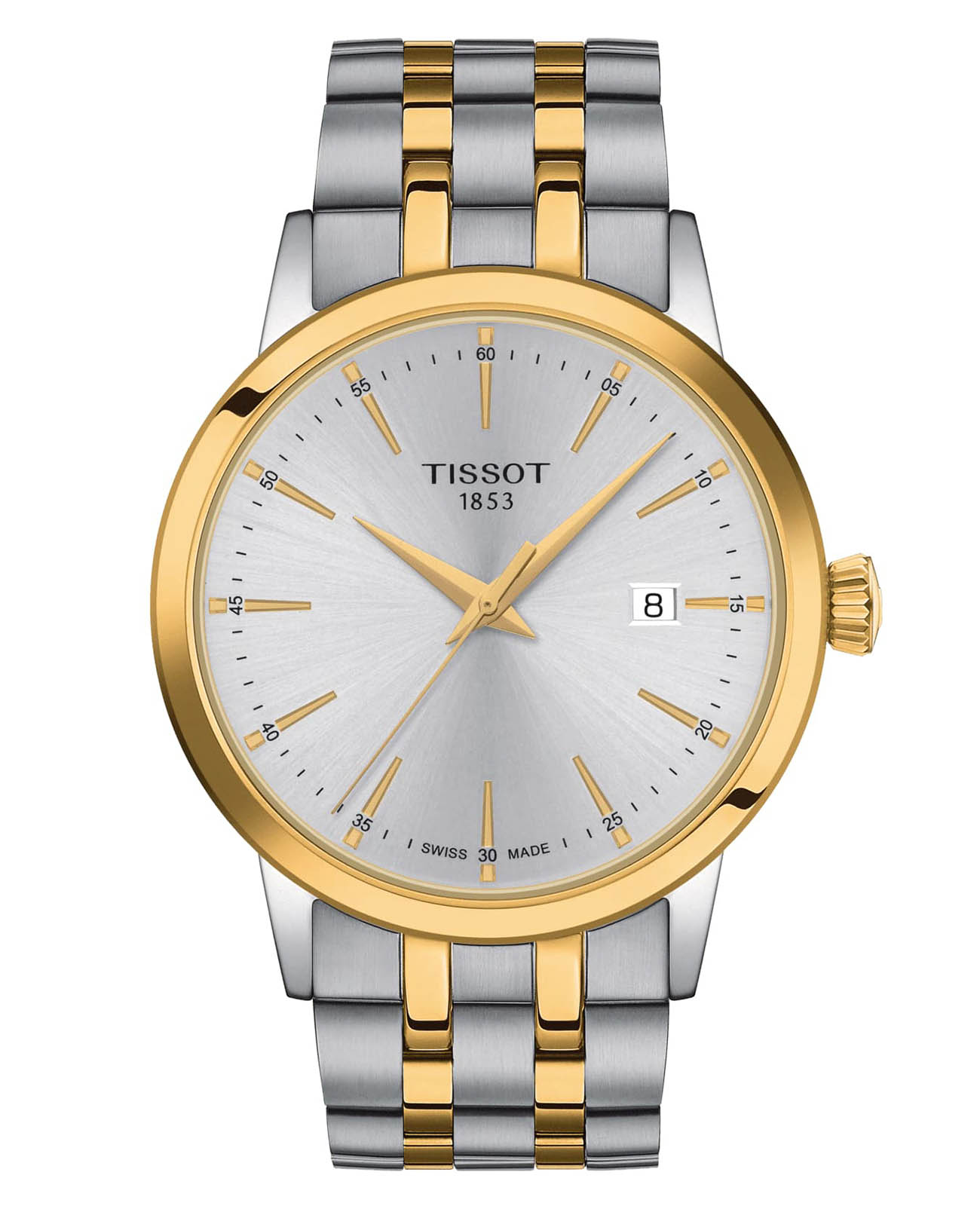 Tissot Tissot Classic Dream T129.410.22.031.00 Classic Dream T1294102203100 кварцевые мужские часы серебристый циферблат, браслет сталь c pvd покрытием — вид спереди