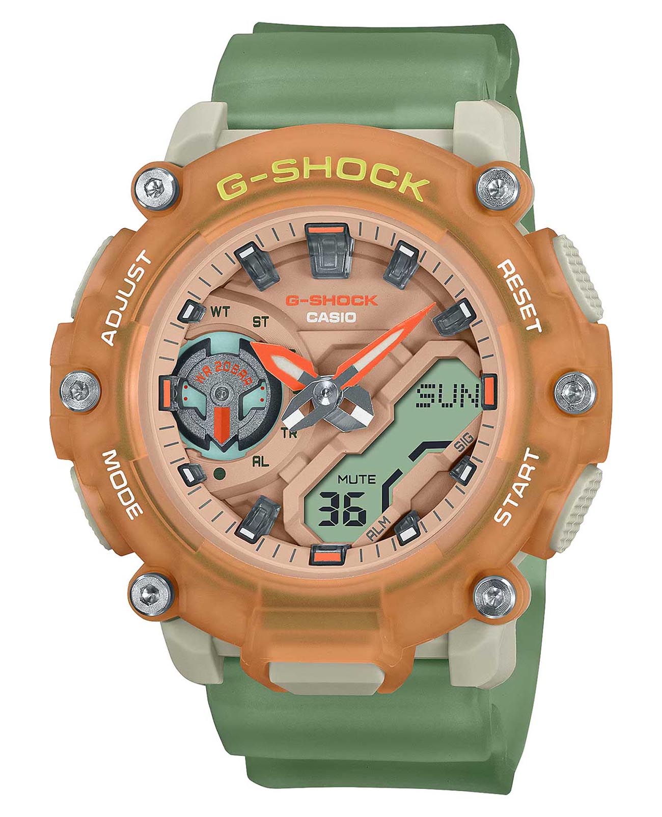 Casio Casio G-Shock GMA-S2200PE-5ADR  GMA-S2200PE-5ADR электронные женские часы бежевый циферблат, браслет пластик — вид спереди