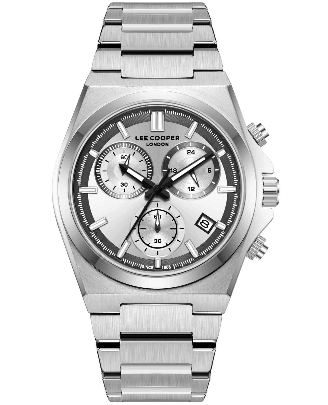 Lee Cooper Lee Cooper LC08188.330  LC08188.330 кварцевые мужские часы серебристый циферблат, браслет нержавеющая сталь — вид спереди