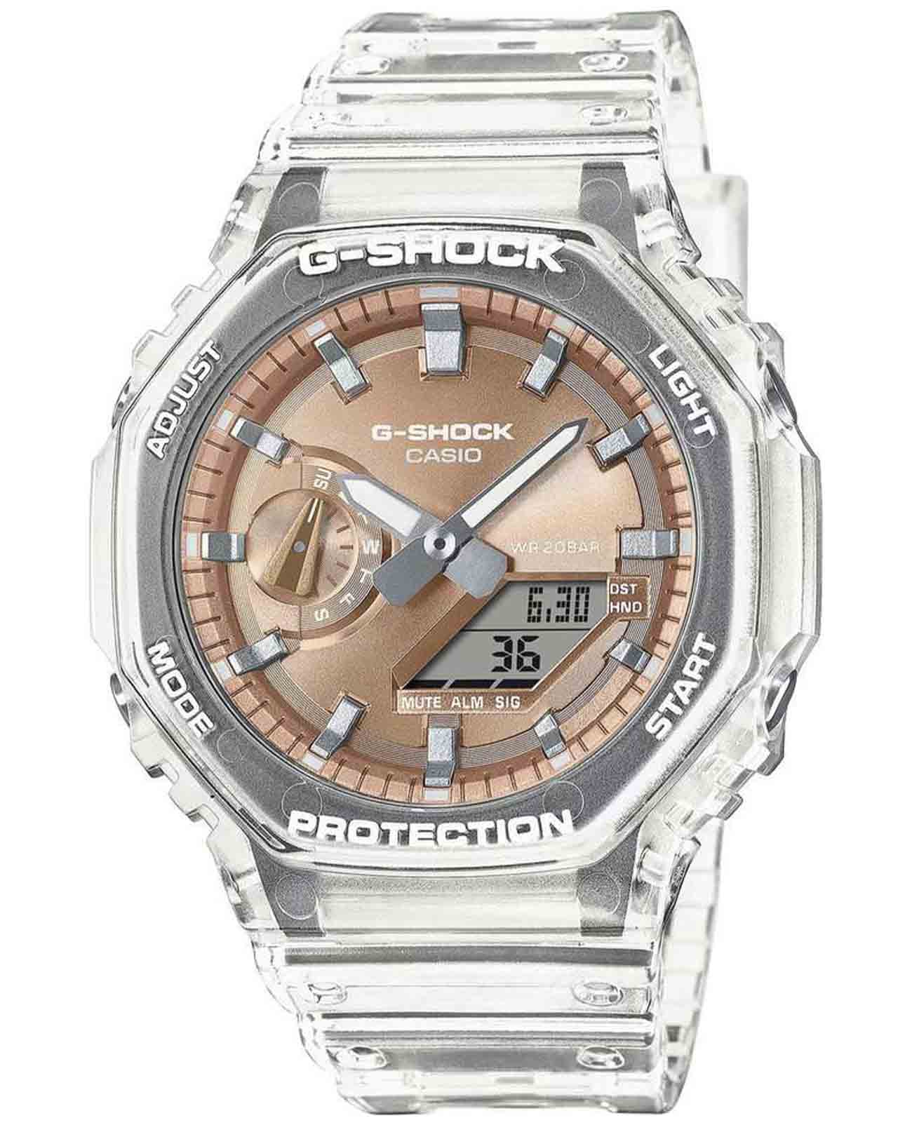 Casio Casio G-Shock GA-2100BM-7A5 GA-2100 GA-2100BM-7A5 электронные мужские часы оранжевый циферблат, браслет пластик — вид спереди