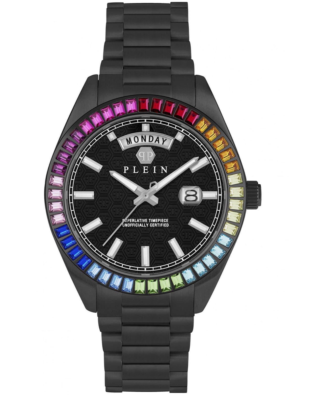 Philipp Plein Philipp Plein Date Superlative Gent PWPNA0624  PWPNA0624 кварцевые мужские часы черный циферблат, браслет нержавеющая сталь с pvd-покрытием — вид спереди