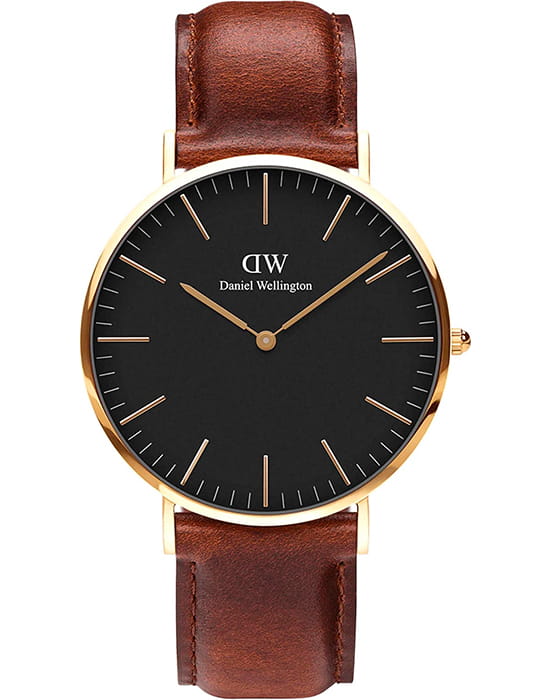 Daniel Wellington Daniel Wellington Classic St Mawes Gold DW00100543  DW00100543 кварцевые мужские часы черный циферблат, браслет кожаный — вид спереди