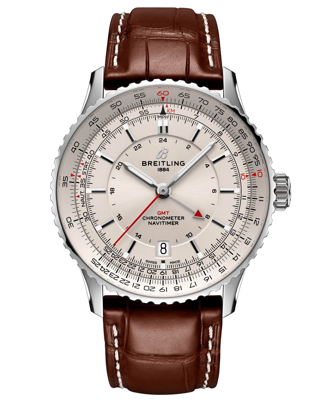 Breitling Breitling Navitimer Automatic GMT 41 A32310211G1P1  A32310211G1P1 механические мужские часы  циферблат, браслет кожаный — вид спереди