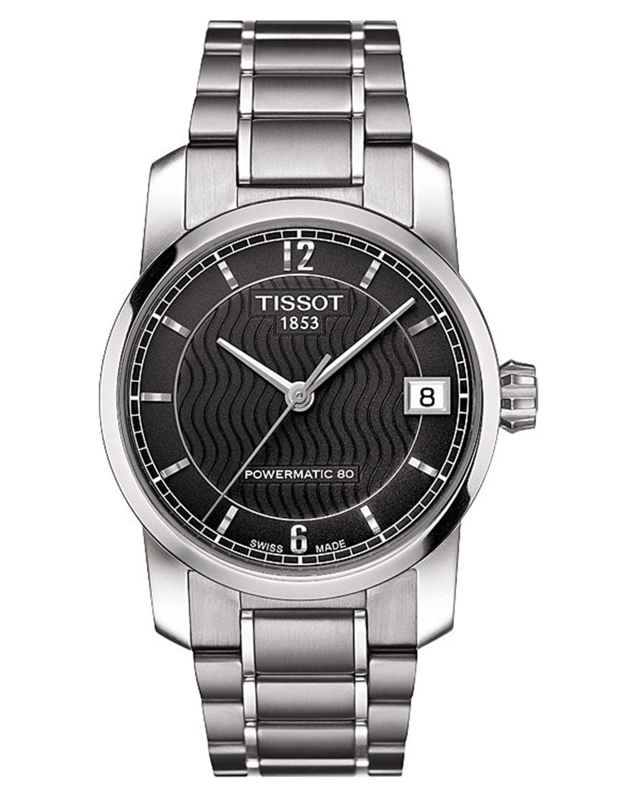 Tissot Tissot T-Classic Titanium T087.207.44.057.00 Tradition T0872074405700 механические женские часы черный циферблат, браслет титановый — вид спереди