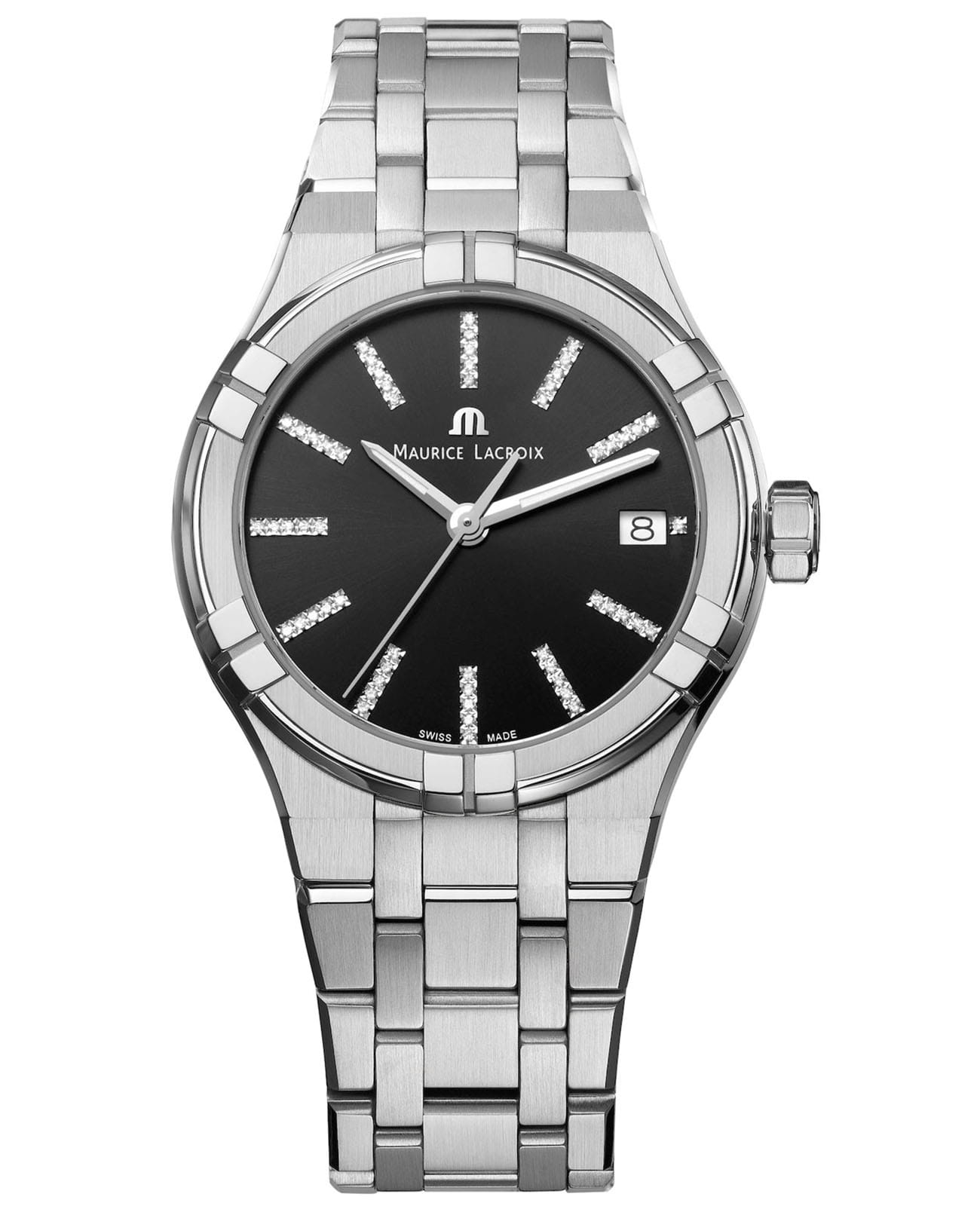 Maurice Lacroix Maurice Lacroix Aikon Quartz AI1106-SS002-350-1  AI1106-SS002-350-1 кварцевые женские часы черный циферблат, браслет нержавеющая сталь — вид спереди
