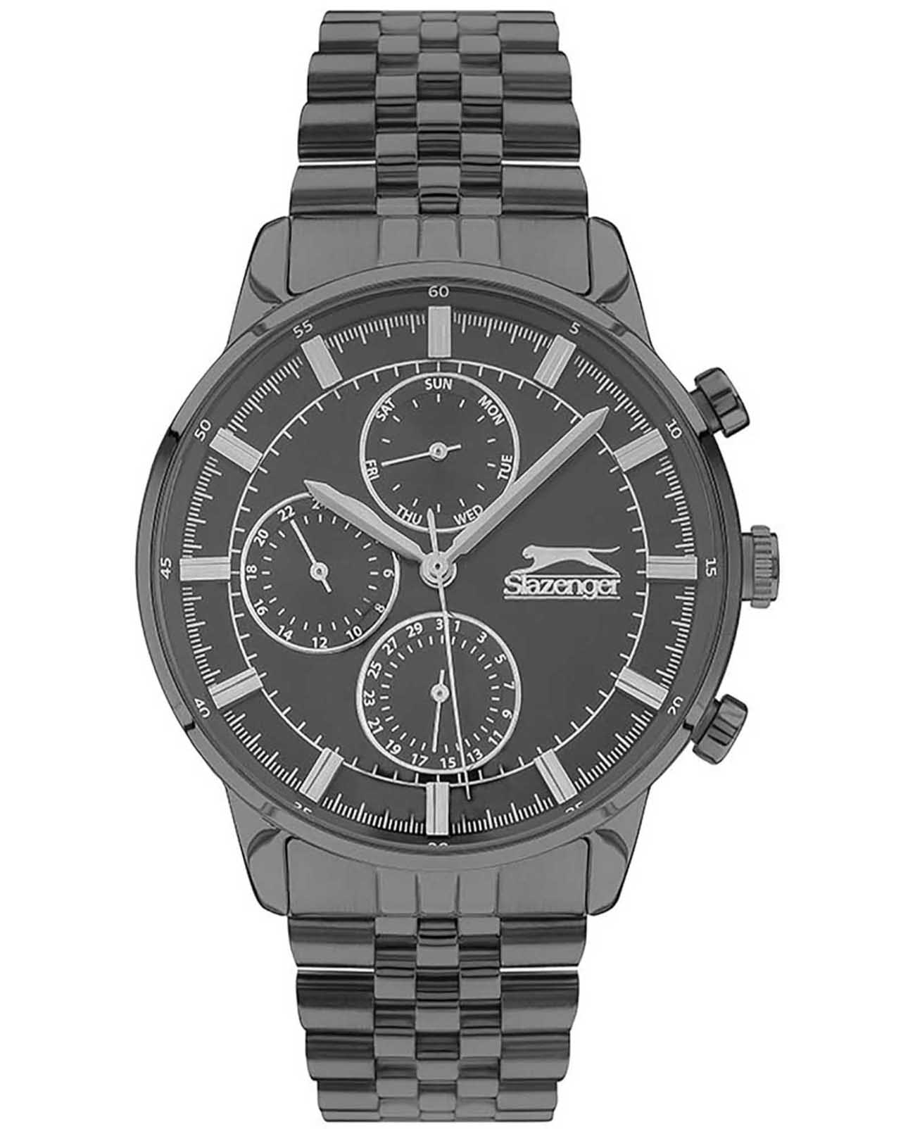 Slazenger Slazenger SL.09.2036.2.03  SL.09.2036.2.03 кварцевые мужские часы черный циферблат, браслет суперметалл с pvd покрытием — вид спереди