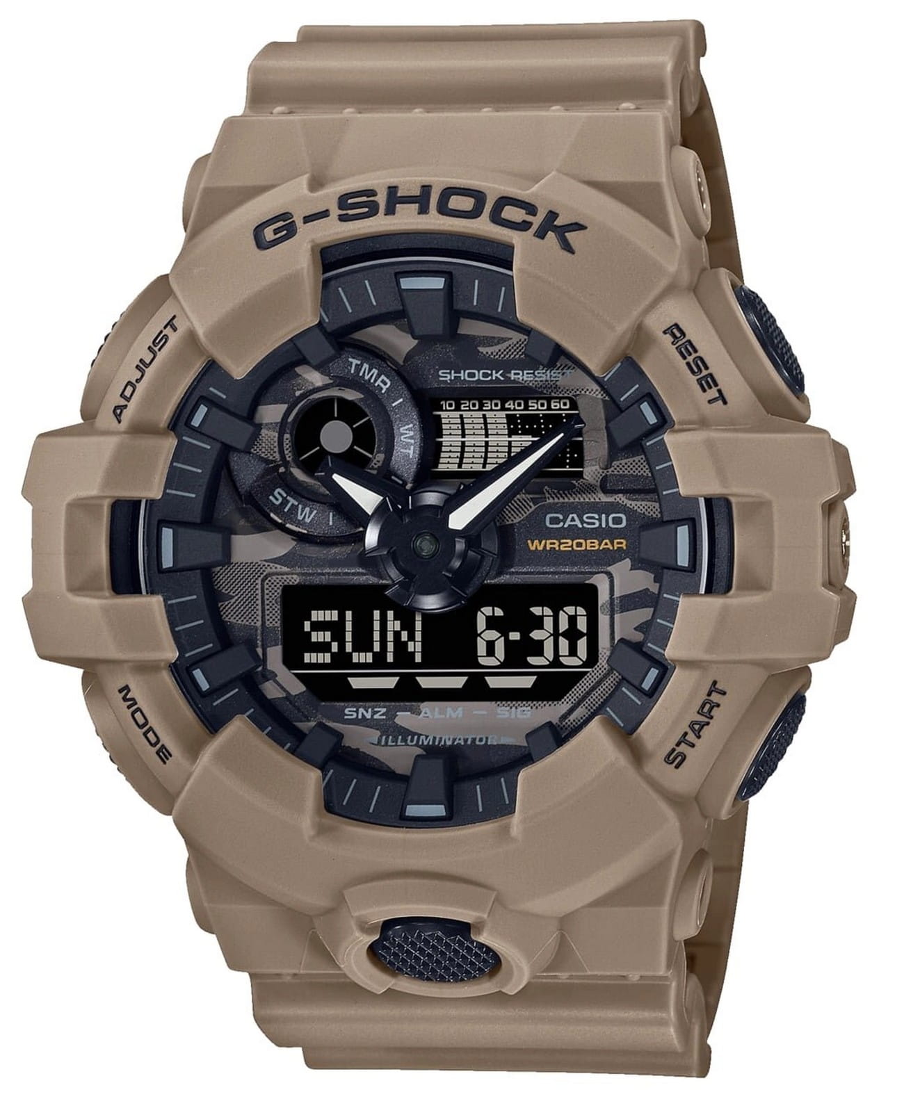 Casio Casio G-Shock GA-700CA-5A GA-700 GA-700CA-5A электронные мужские часы черный циферблат, браслет пластик — вид спереди