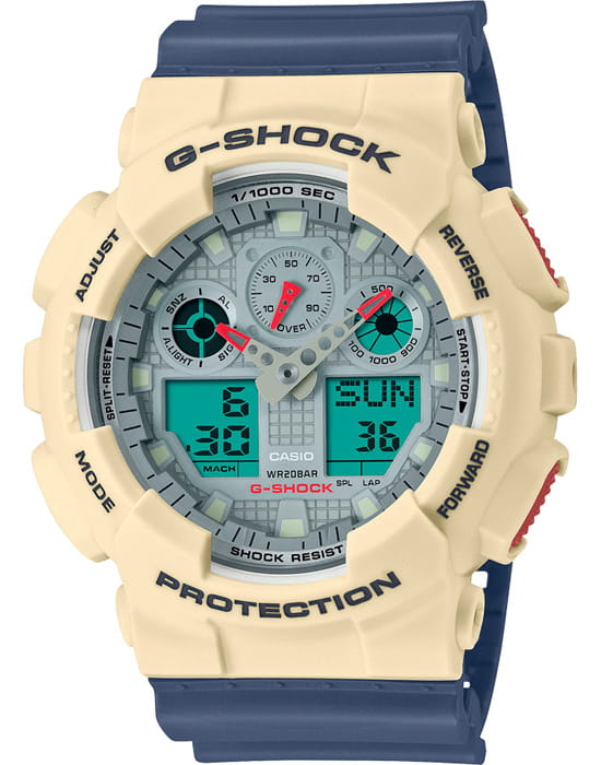 Casio Casio G-Shock GA-100PC-7A2DR (GA-100PC-7A2) GA-100 GA-100PC-7A2DR электронные мужские часы серый циферблат, браслет пластик — вид спереди