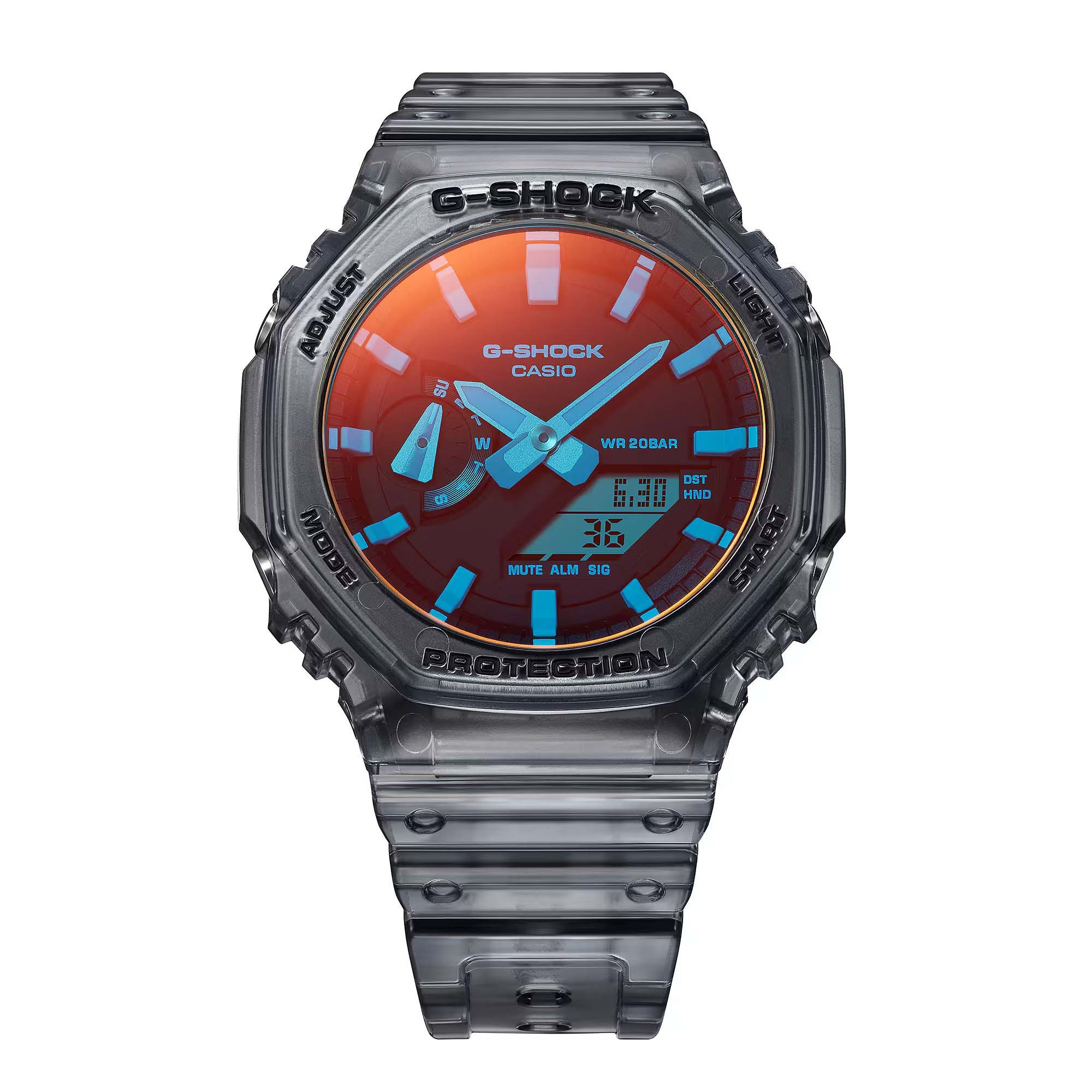 Casio Casio G-Shock GA-2100TLS-8ADR (GA-2100TLS-8A) электронные мужские часы часы крупный план  циферблата