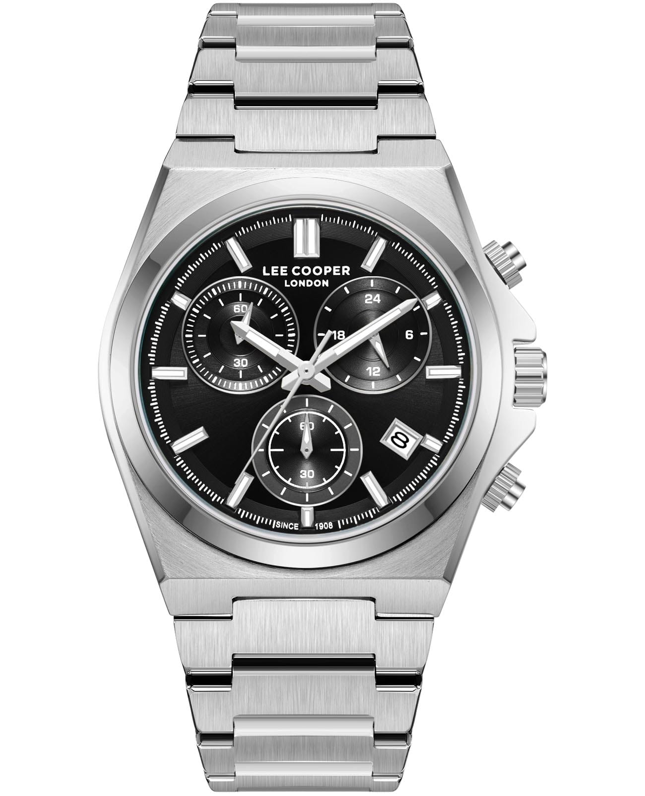 Lee Cooper Lee Cooper LC08188.350  LC08188.350 кварцевые мужские часы черный циферблат, браслет нержавеющая сталь — вид спереди
