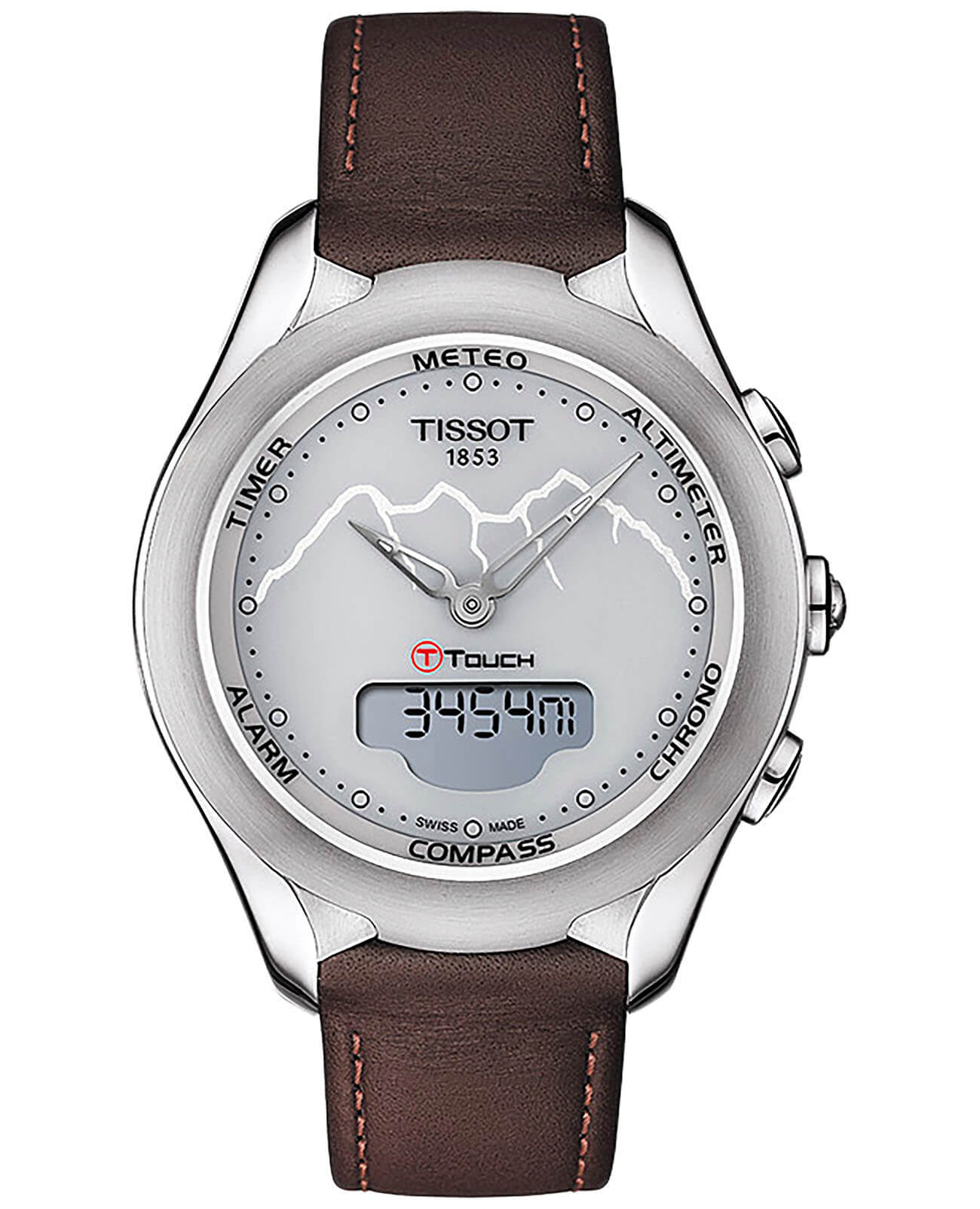 Tissot Tissot T-Touch Lady Solar Jungfraubahn T075.220.16.011.10 T Touch T0752201601110 кварцевые женские часы белый циферблат, браслет кожаный — вид спереди