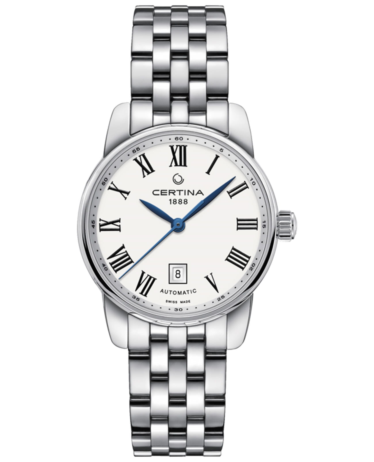 Certina Certina DS Podium Lady Automatic C001.007.11.013.00  C0010071101300 механические женские часы белый циферблат, браслет нержавеющая сталь — вид спереди