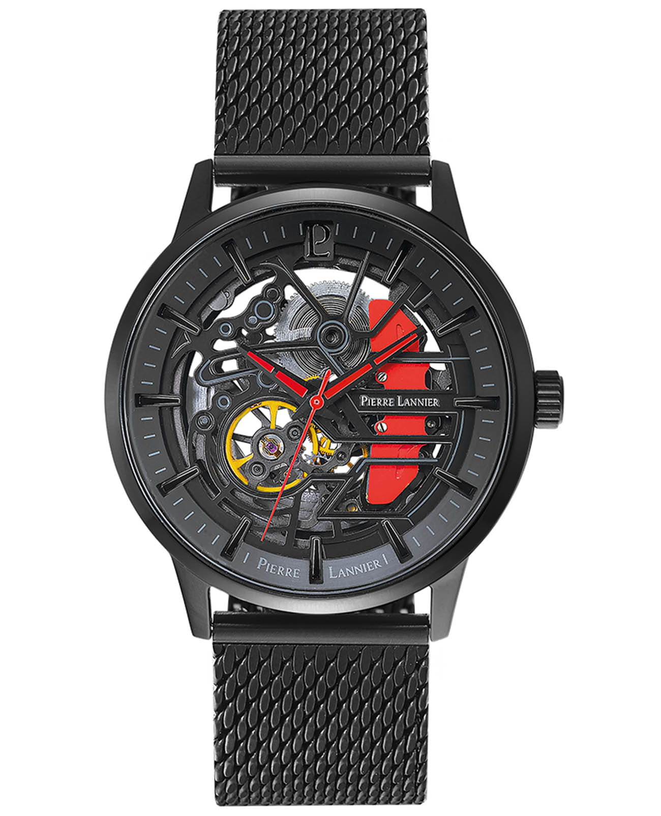 Pierre Lannier Pierre Lannier Paddock 338A439  338A439 механические мужские часы черный циферблат, браслет нержавеющая сталь с ip-покрытием — вид спереди