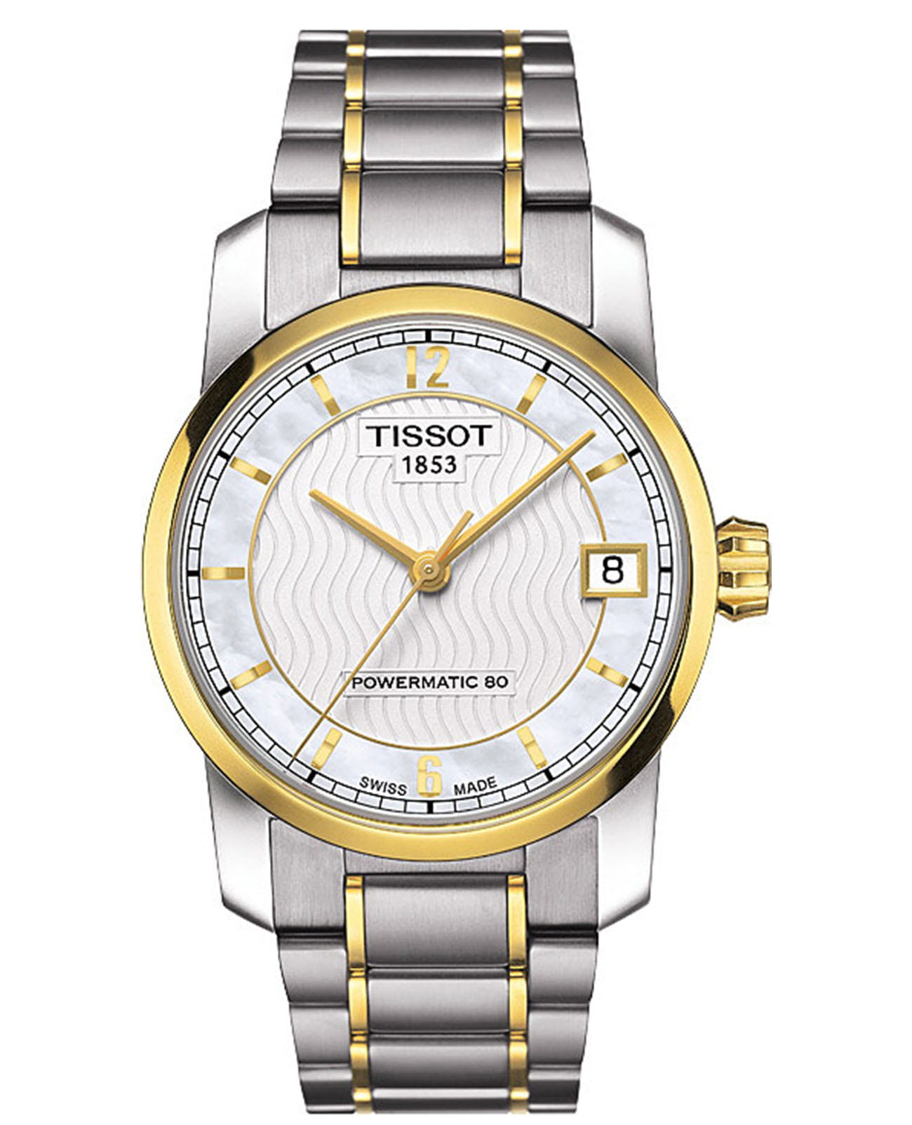 Tissot Tissot T-Classic Titanium T087.207.55.117.00 Tradition T0872075511700 механические женские часы белый циферблат, браслет титановый c pvd покрытием — вид спереди