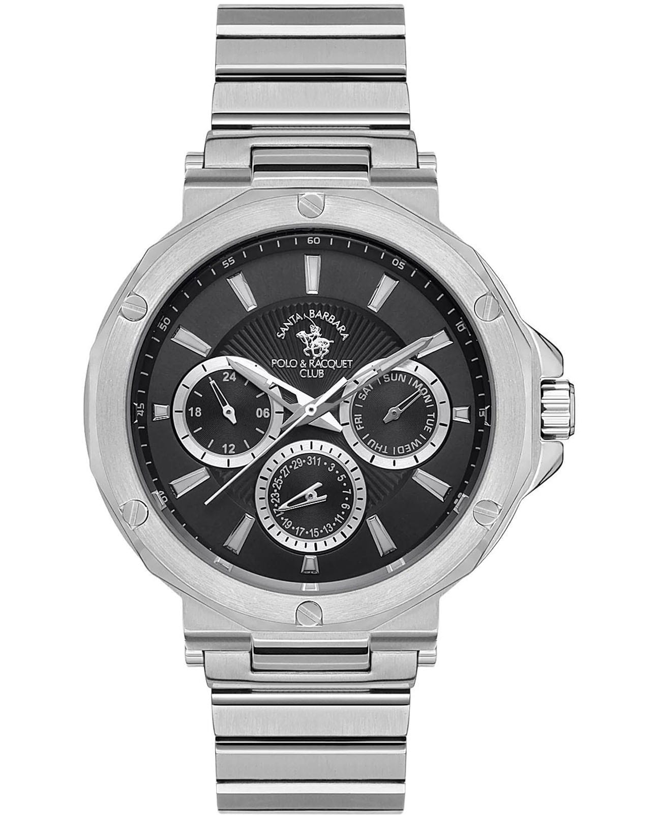Santa Barbara Polo & Racquet Club Santa Barbara Polo & Racquet Club Legend SB.1.10468-1  SB.1.10468-1 кварцевые мужские часы черный циферблат, браслет нержавеющая сталь — вид спереди