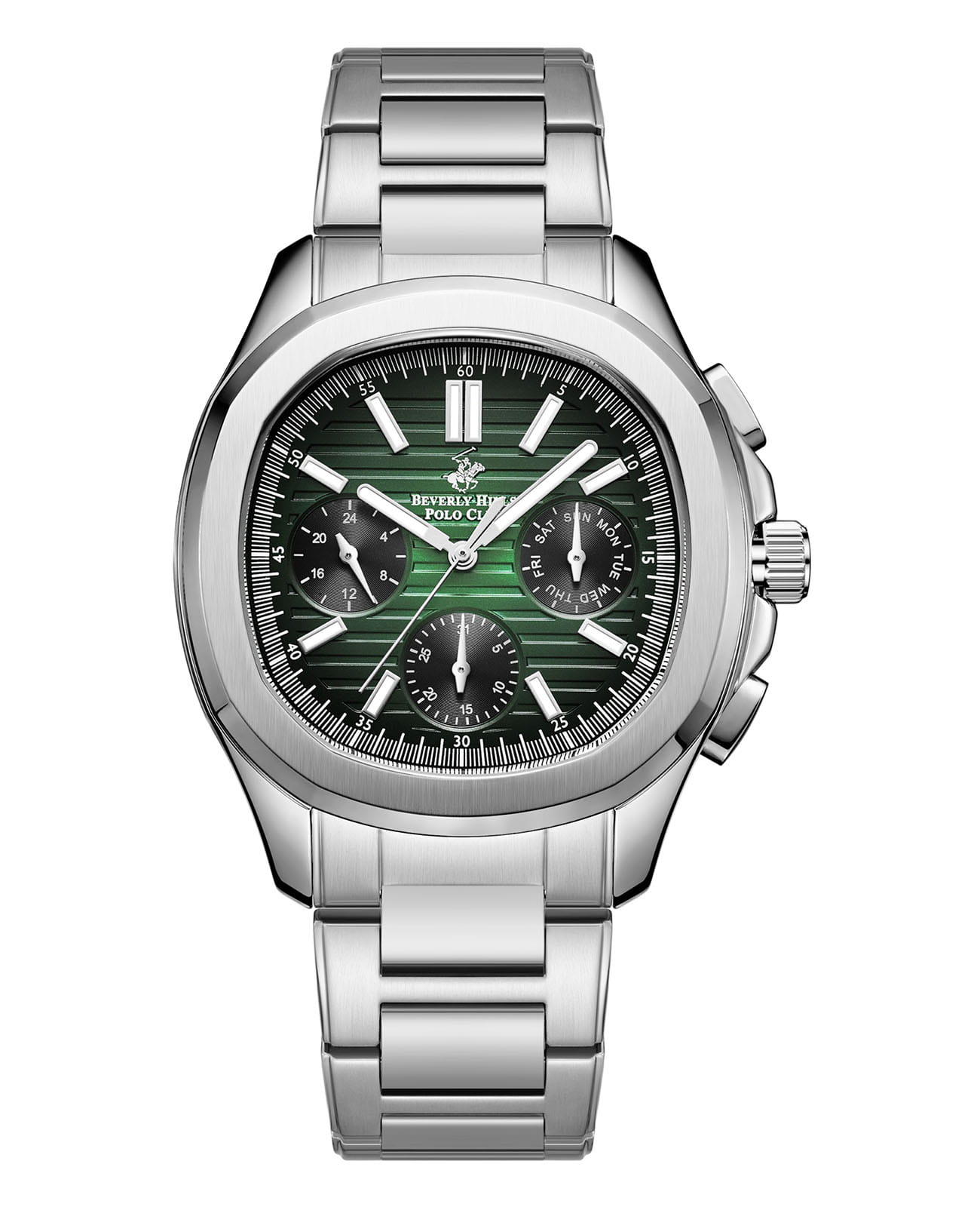 Beverly Hills Polo Club Beverly Hills Polo Club BP3212X.370  BP3212X.370 кварцевые мужские часы зеленый циферблат, браслет нержавеющая сталь — вид спереди