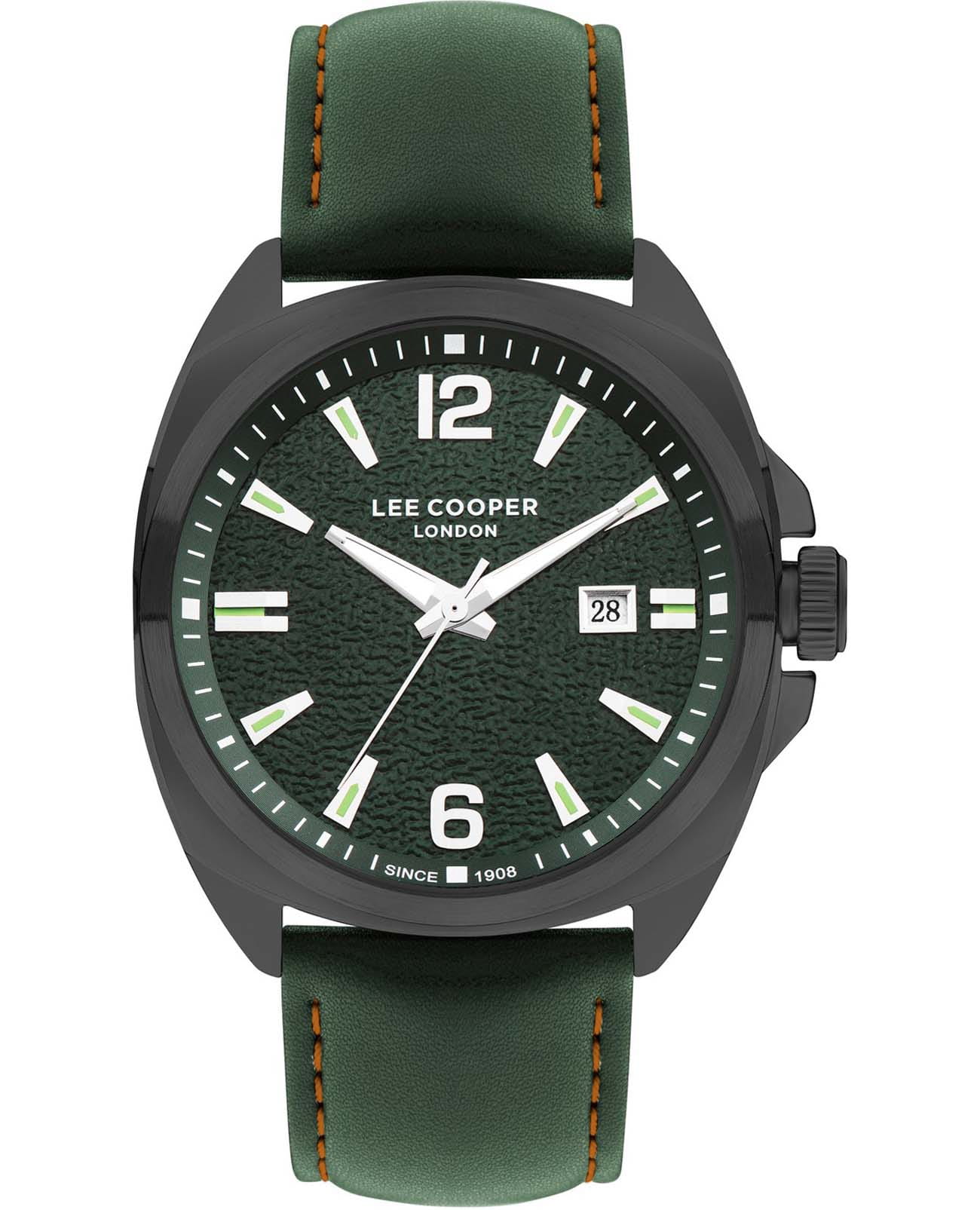 Lee Cooper Lee Cooper LC07858.077  LC07858.077 кварцевые мужские часы зеленый циферблат, браслет кожаный — вид спереди