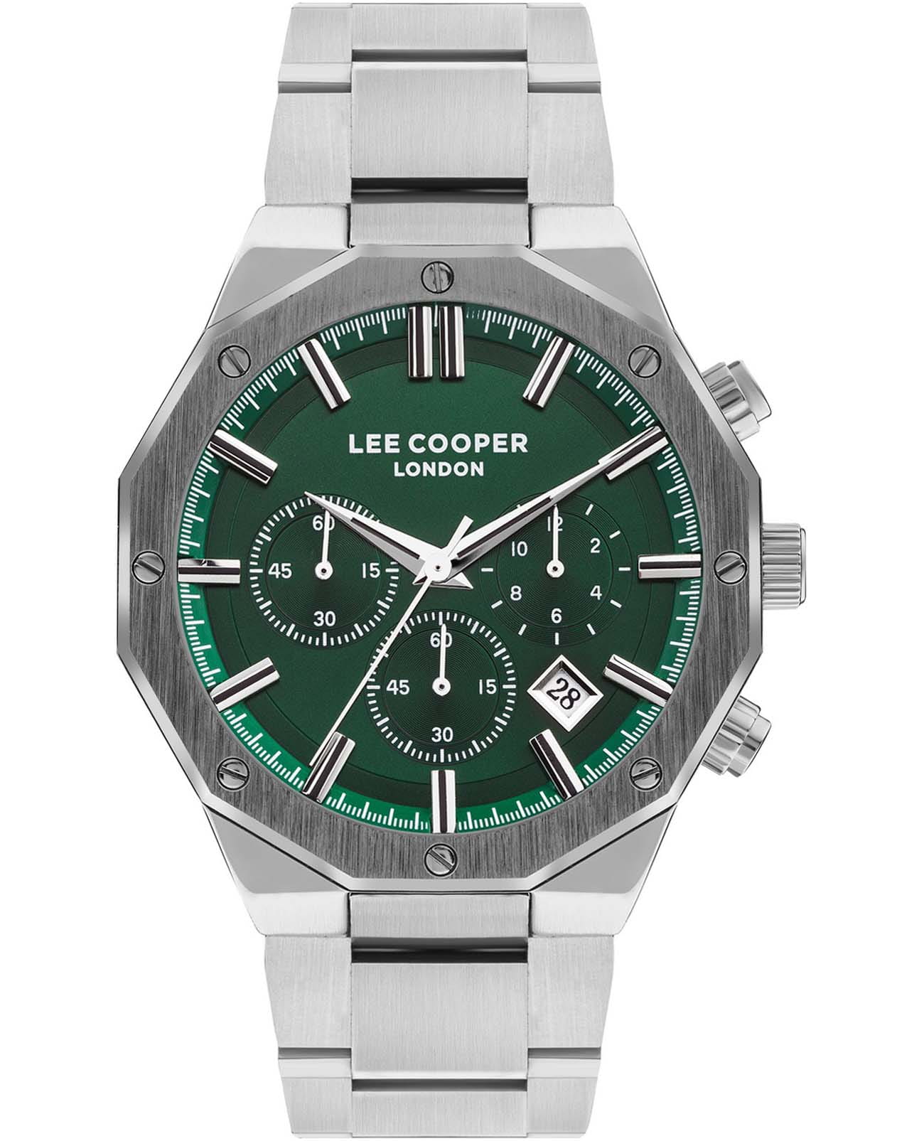 Lee Cooper Lee Cooper LC07807.380  LC07807.380 кварцевые мужские часы зеленый циферблат, браслет нержавеющая сталь — вид спереди