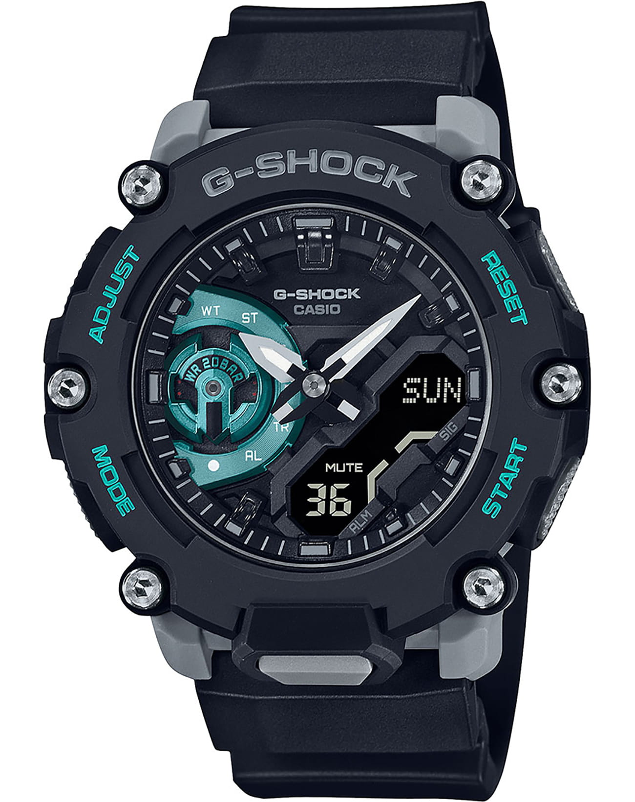 Casio Casio G-Shock GA-2200M-1AER GA GA-2200M-1AER электронные мужские часы голубой циферблат, браслет полимер — вид спереди