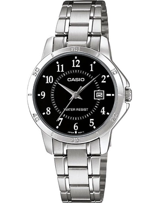Casio Casio Collection LTP-V004D-1B  LTP-V004D-1B кварцевые женские часы черный циферблат, браслет нержавеющая сталь — вид спереди
