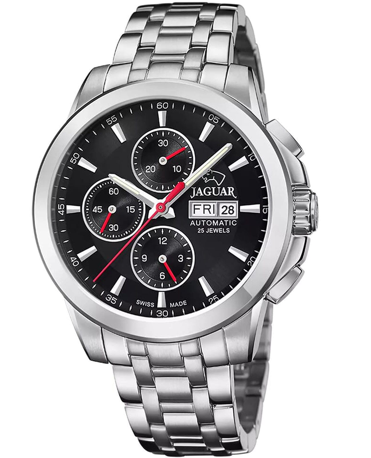 Jaguar Jaguar Le Chronographe J978/4  J978/4 механические мужские часы черный циферблат, браслет нержавеющая сталь — вид спереди