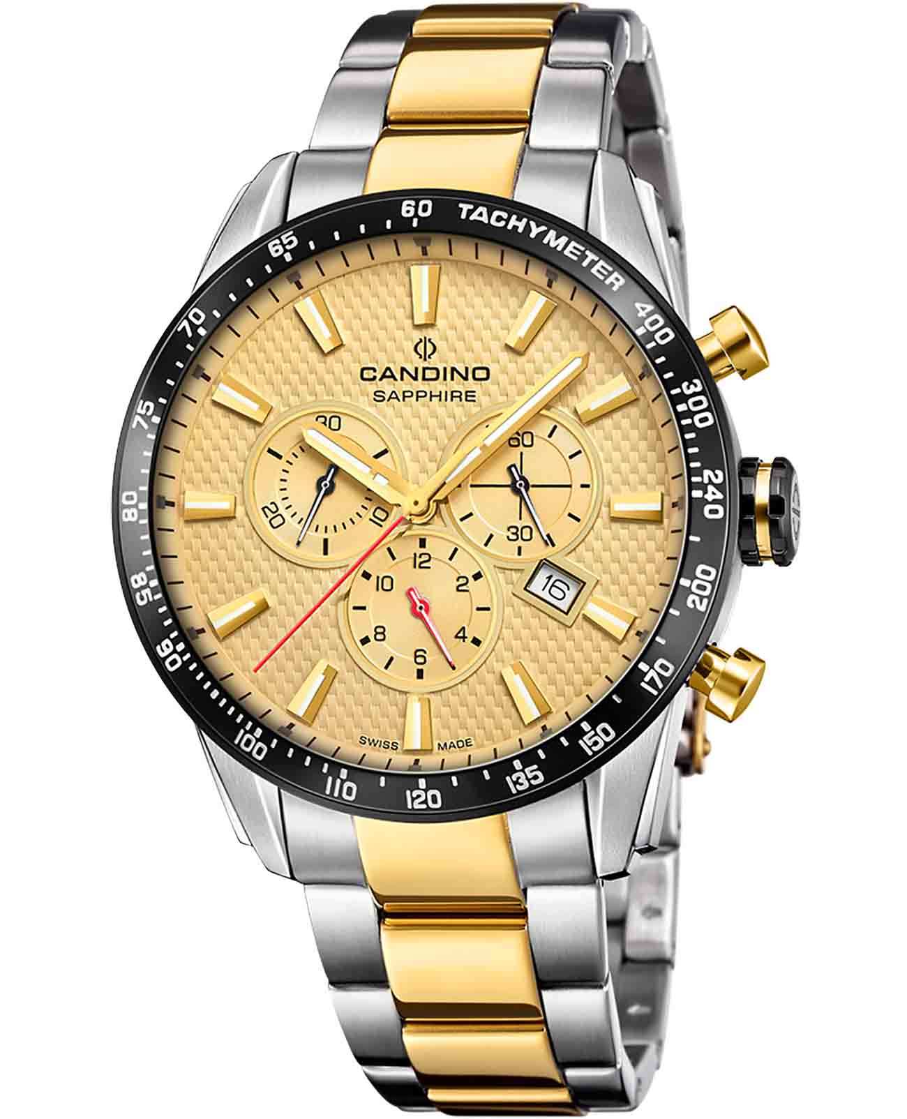Candino Candino Gents Sport C4748/A  C4748/A кварцевые мужские часы золотой циферблат, браслет нержавеющая сталь с pvd-покрытием — вид спереди
