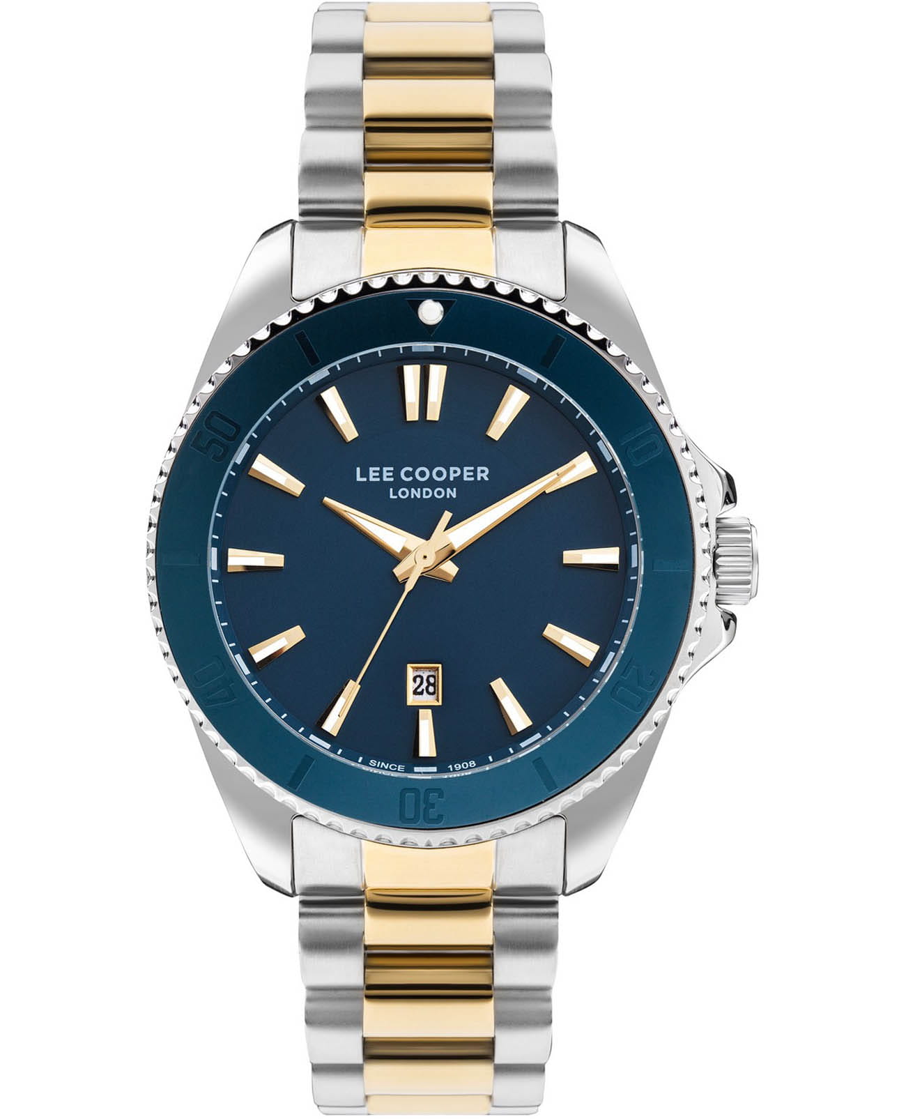 Lee Cooper Lee Cooper LC07841.270  LC07841.270 кварцевые мужские часы синий циферблат, браслет нержавеющая сталь с ip-покрытием — вид спереди