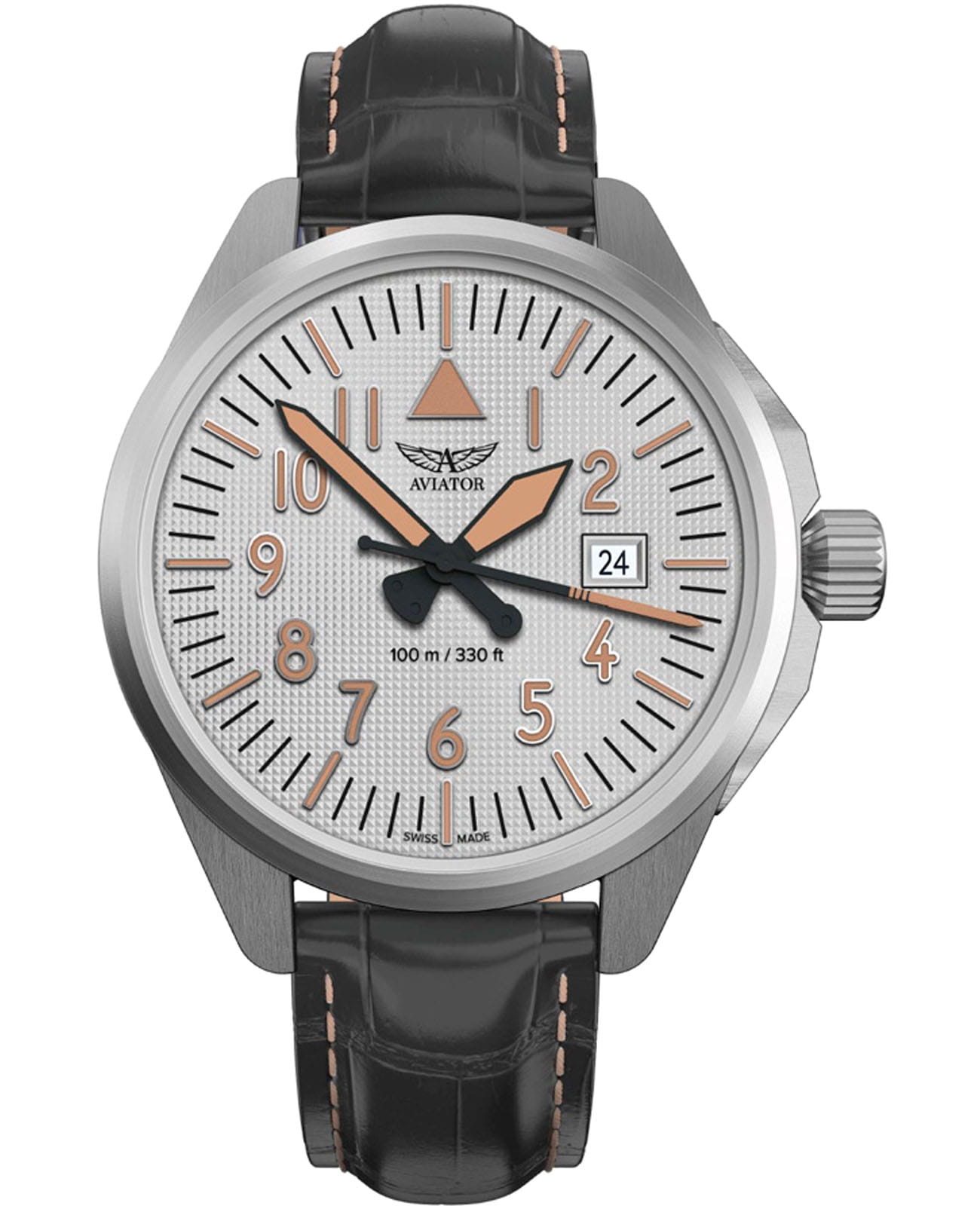 Aviator Aviator Airacobra V.3.39.0.336.4  V.3.39.0.336.4 механические мужские часы серый циферблат, браслет кожаный — вид спереди