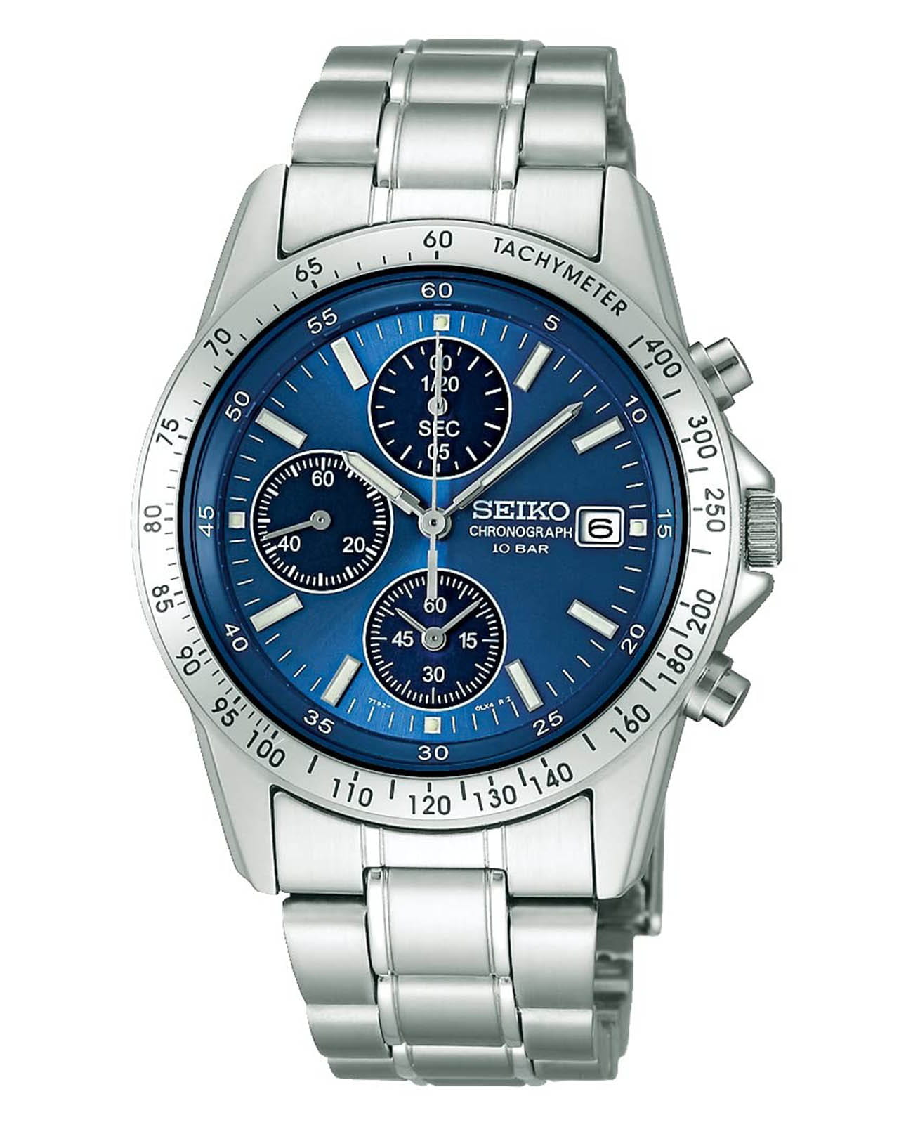 Seiko Seiko Spirit Chronograph SBTQ071  SBTQ071 кварцевые мужские часы синий циферблат, браслет нержавеющая сталь — вид спереди