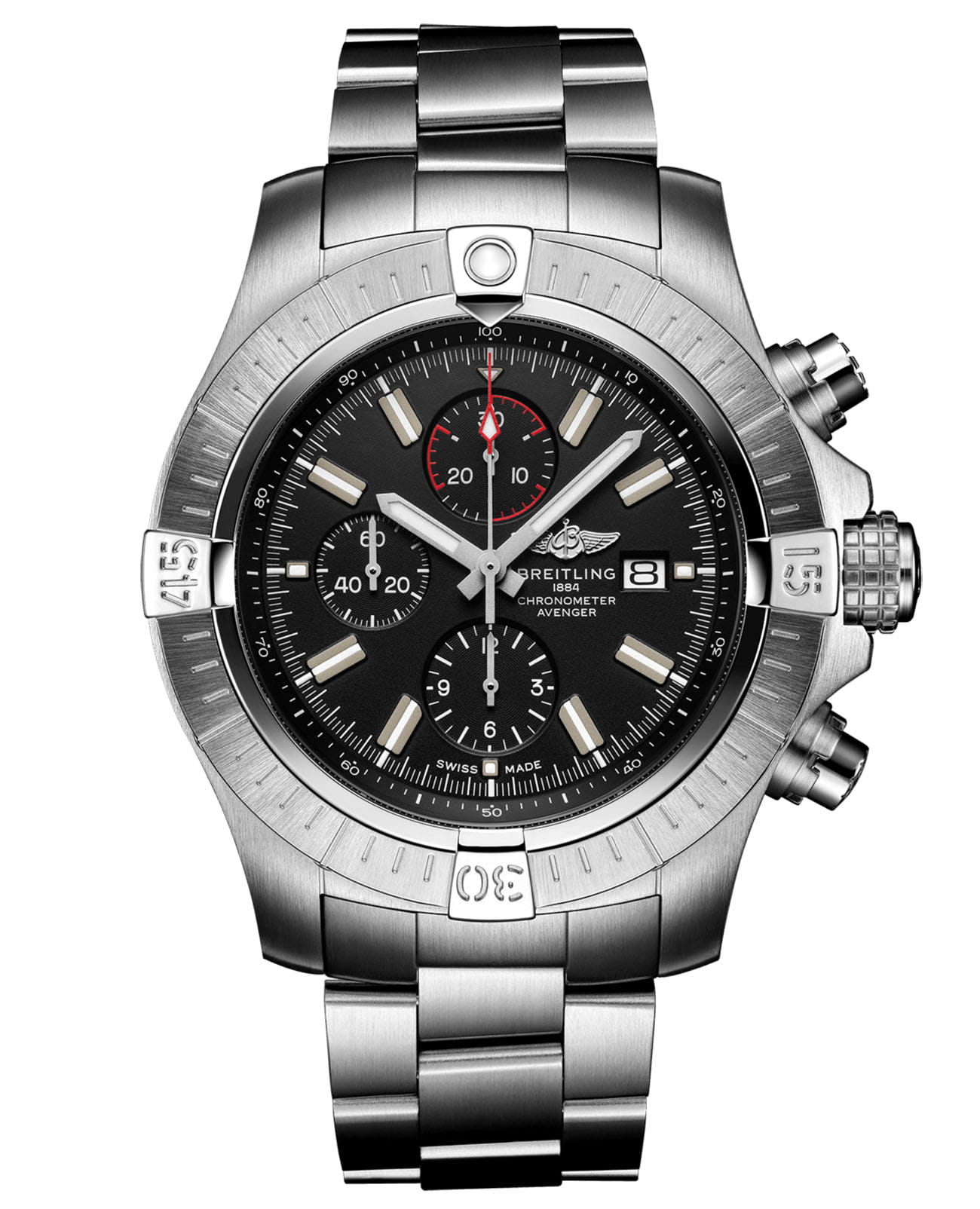 Breitling Breitling Super Avenger Chronograph 48 A13375101B1A1  A13375101B1A1 механические мужские часы черный циферблат, браслет нержавеющая сталь — вид спереди