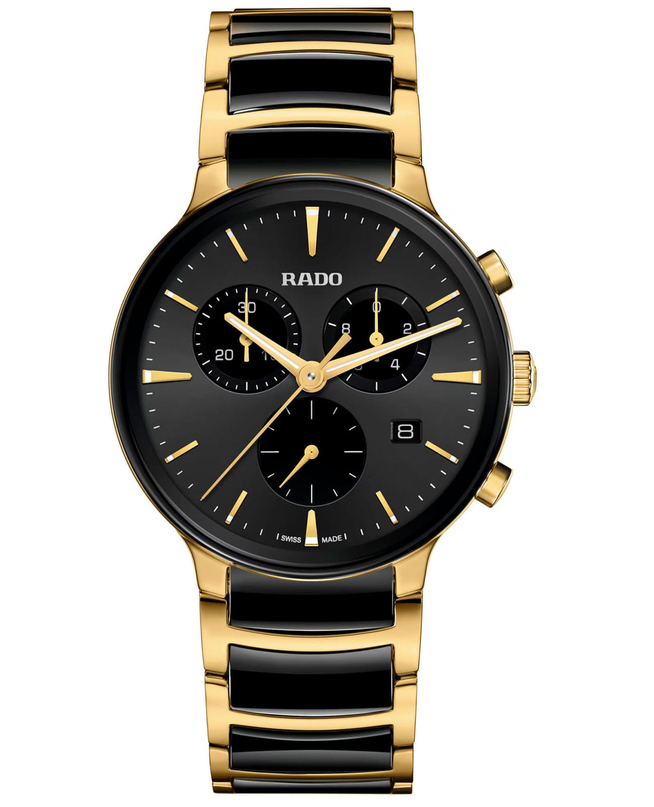 Rado Rado Centrix Chronograph R30211152  R30211152 кварцевые мужские часы черный циферблат, браслет сталь + керамические вставки — вид спереди