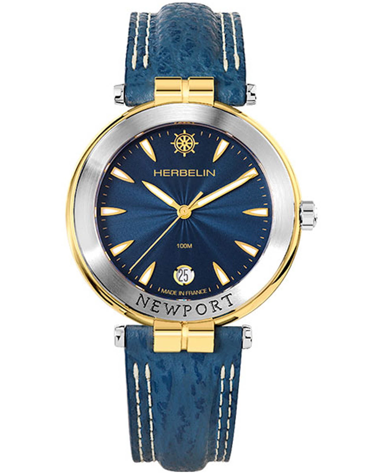 Herbelin Herbelin Newport 12255T35  12255T35 кварцевые мужские часы синий циферблат, браслет кожаный — вид спереди