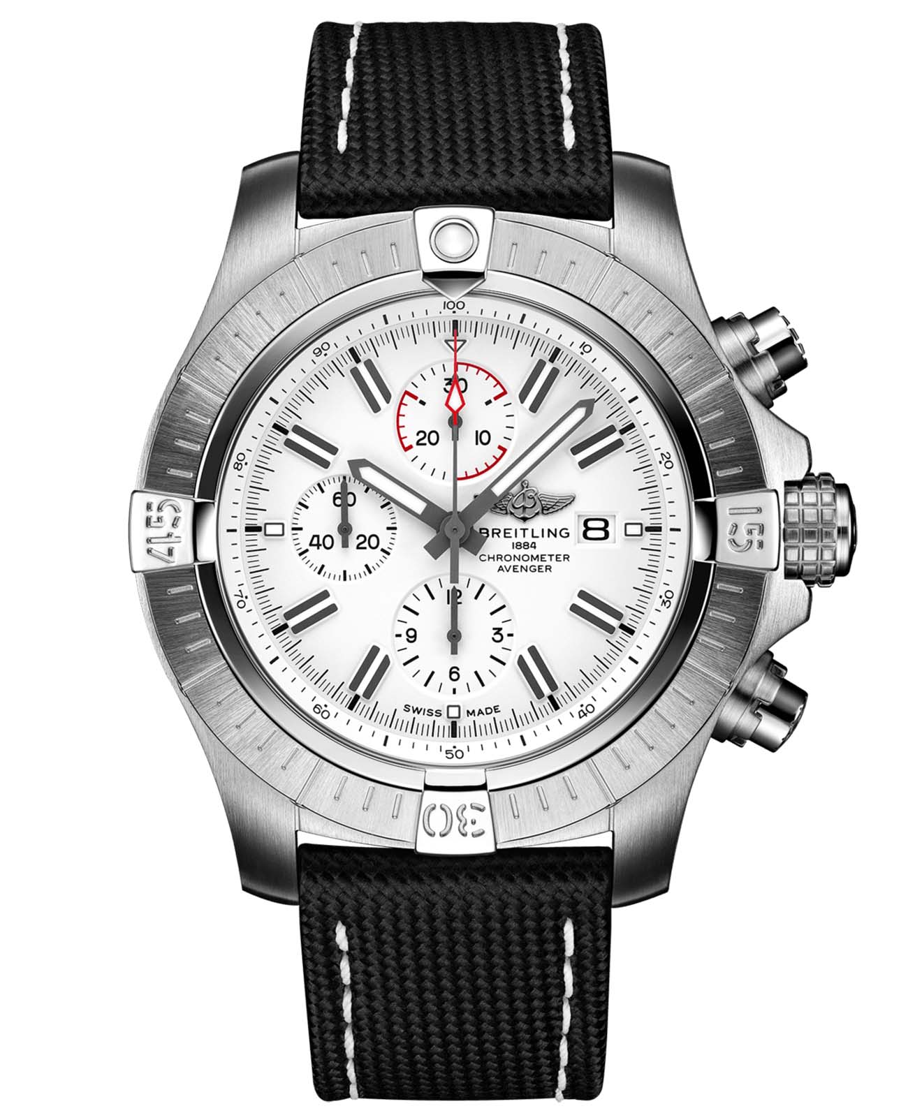 Breitling Breitling Super Avenger Chronograph 48 A133751A1A1X1  A133751A1A1X1 механические мужские часы белый циферблат, браслет кожаный — вид спереди