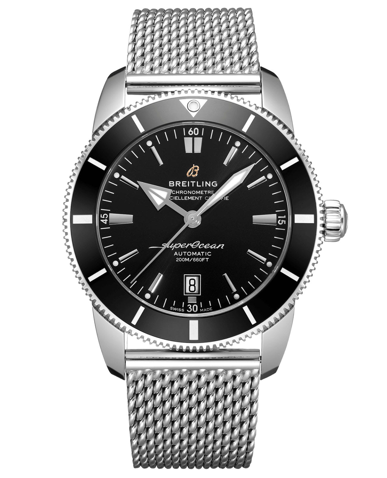 Breitling Breitling Superocean Heritage B20 Automatic 46 AB2020121B1A1  AB2020121B1A1 механические мужские часы черный циферблат, браслет нержавеющая сталь — вид спереди