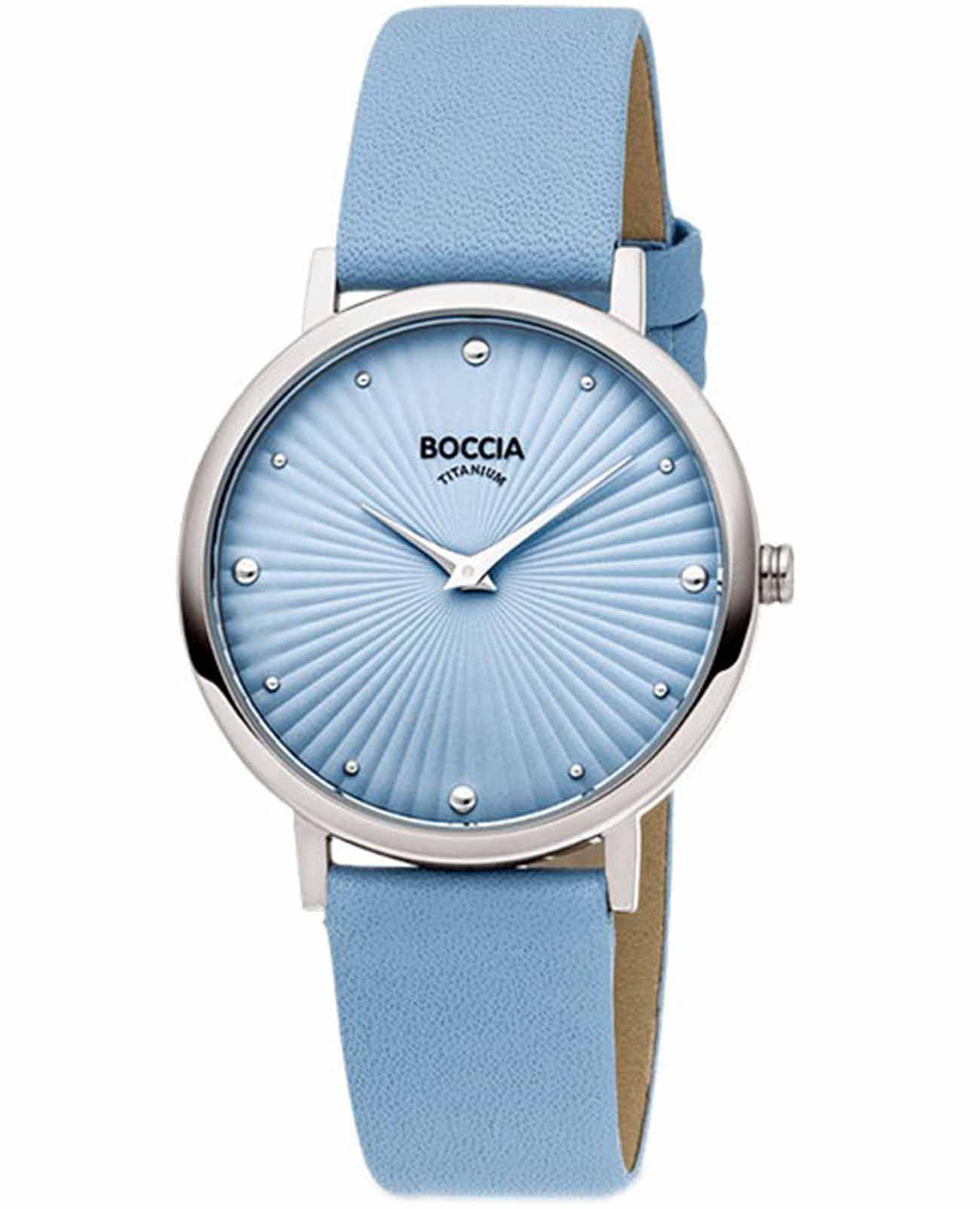 Boccia Titanium Boccia Titanium 3365-01  3365-01 кварцевые женские часы голубой циферблат, браслет кожаный — вид спереди