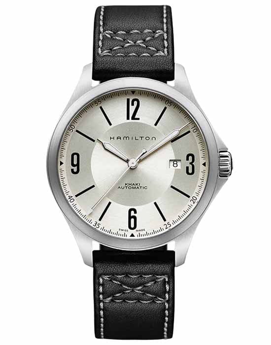 Hamilton Hamilton Khaki Aviation H76665725  H76665725 механические мужские часы бежевый циферблат, браслет кожаный — вид спереди