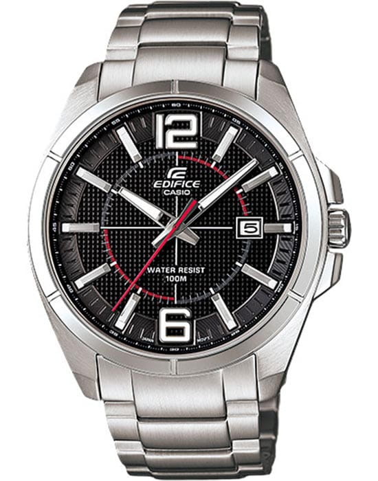 Casio Casio Edifice EFR-101D-1A1 EFR EFR-101D-1A1 кварцевые мужские часы черный циферблат, браслет нержавеющая сталь — вид спереди